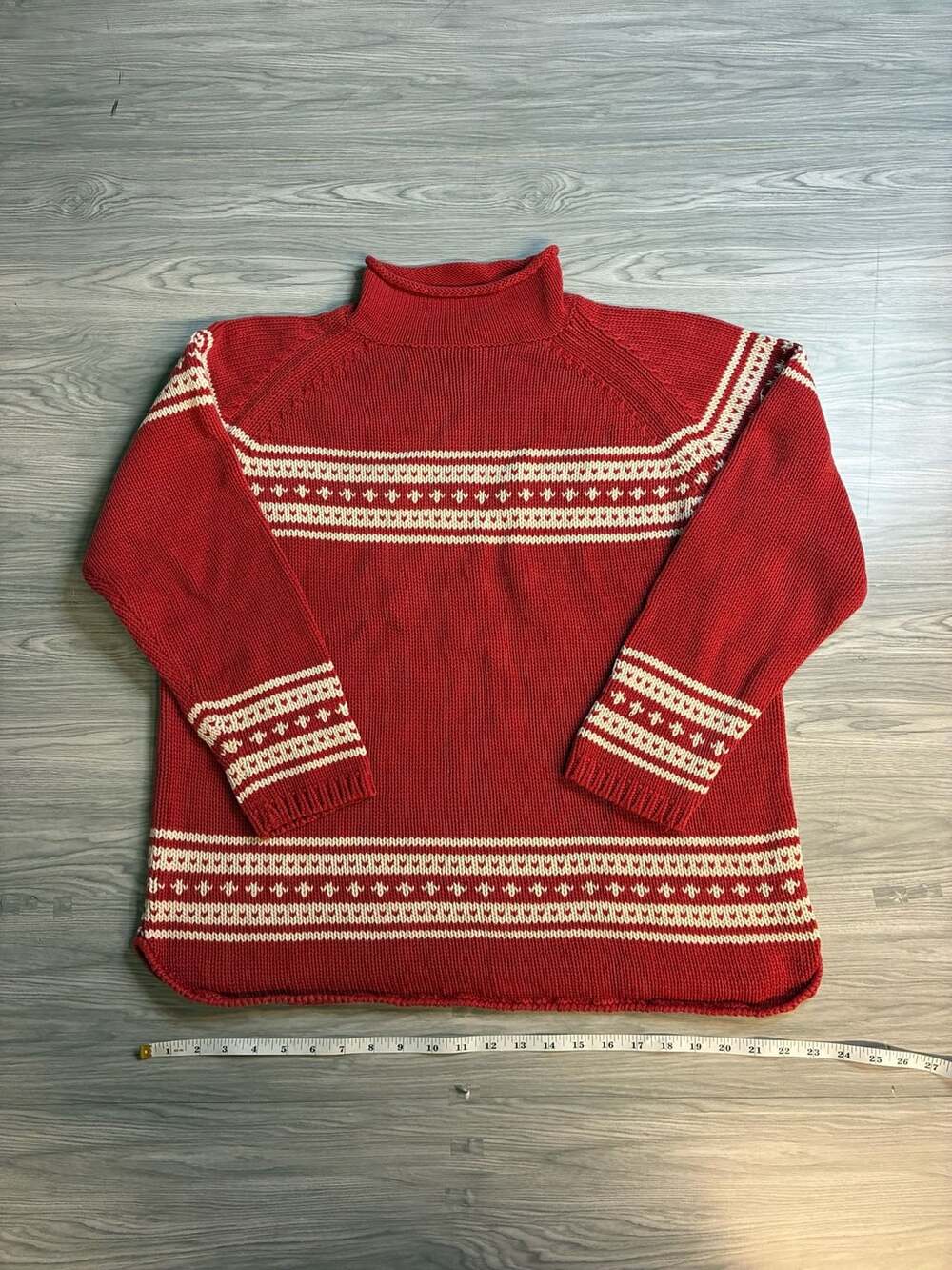 Eddie Bauer Red Fair Isle Mock Neck Sweater Size L